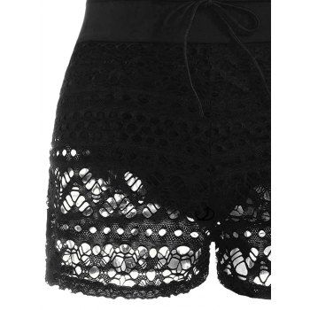 Hollow Out Flower Lace Overlay Drawstring Swimming Bottom