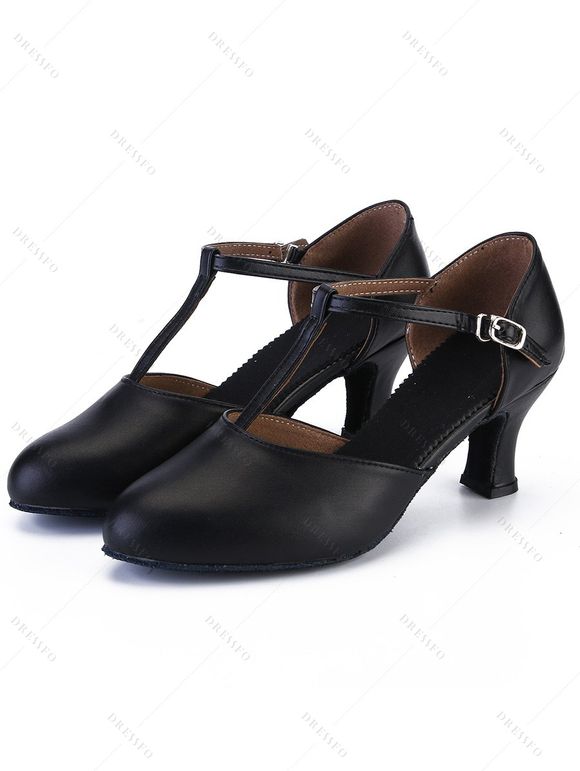 Professional Latin Dance Closed-Toe T-Strap High-Heeled Modern Dance Shoes - Noir EU 36