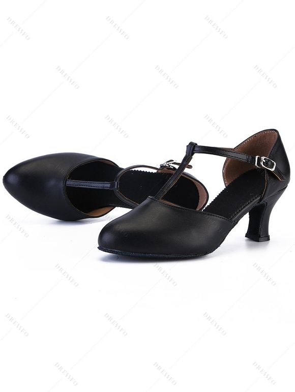 Professional Latin Dance Closed-Toe T-Strap High-Heeled Modern Dance Shoes - Noir EU 43