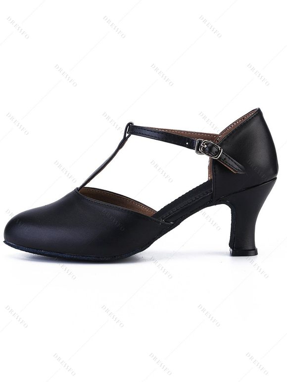 Professional Latin Dance Closed-Toe T-Strap High-Heeled Modern Dance Shoes - Noir EU 43