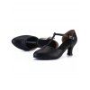 Professional Latin Dance Closed-Toe T-Strap High-Heeled Modern Dance Shoes - Noir EU 36