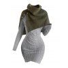 Ribbed Tulip Hem Surplice V Neck Mini Bodycon Dress Button Up Sweater Cape And Lace Up Over The Knee Boots Drop Earrings Outfit - Gris Clair S | US 4