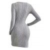 Ribbed Tulip Hem Surplice V Neck Mini Bodycon Dress Button Up Sweater Cape And Lace Up Over The Knee Boots Drop Earrings Outfit - Gris Clair S | US 4