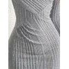 Ribbed Tulip Hem Surplice V Neck Mini Bodycon Dress Button Up Sweater Cape And Lace Up Over The Knee Boots Drop Earrings Outfit - Gris Clair S | US 4