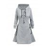 Hooded Rose Print Lace Up Mini Dress And Lace Up Over The Knee Boots O Ring Chain Drop Earrings Outfit - Gris Clair S | US 4