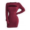 Solid Color Cable Knit Cut Out Mini Sweater Dress And Lace Up Over The Knee Boots Heart Rose Rivet Drop Earrings Outfit - Rouge foncé S | US 4