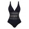 Maillot de Bain Fleur Evidé Ajustable en Dentelle à Col Plongeant Une-Pièce - Noir XXL | US 12