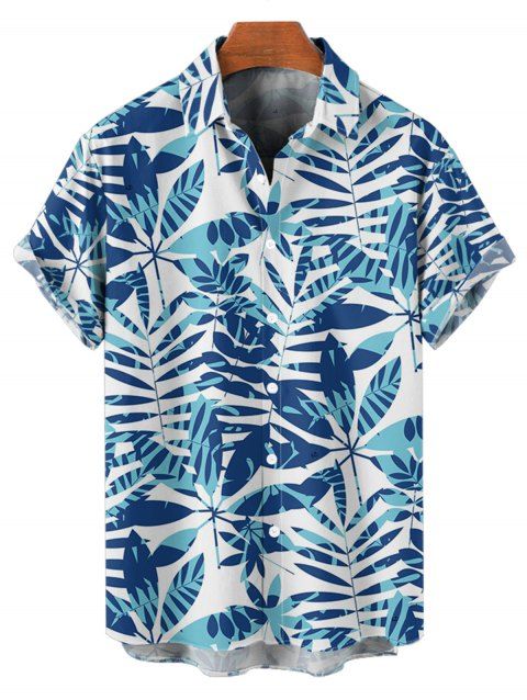 Chemise de Vacances Boutonnée Feuille Tropicale Imprimée Partout à Manches Courtes