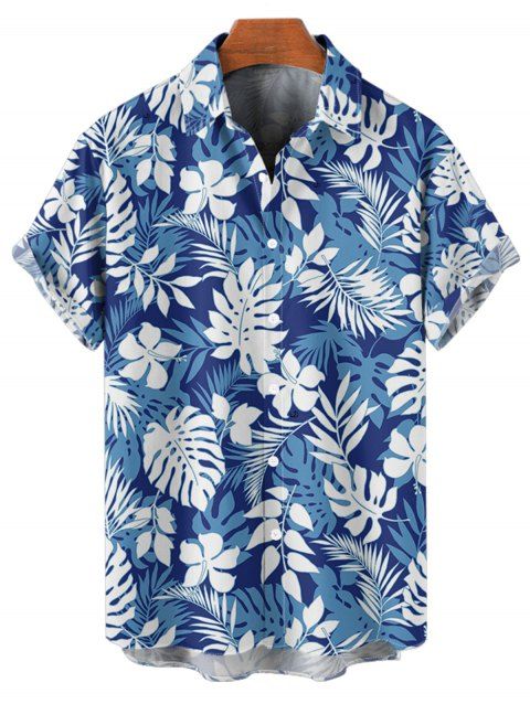 Chemise de Plage de Vacances Feuille Tropicale Imprimée Partout à Manches Courtes