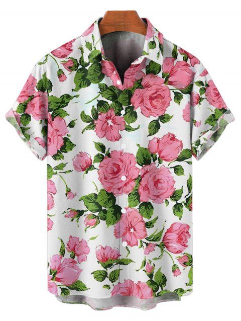 Chemise de Vacances Fleur en Tissu Imprimé à Manches Courtes