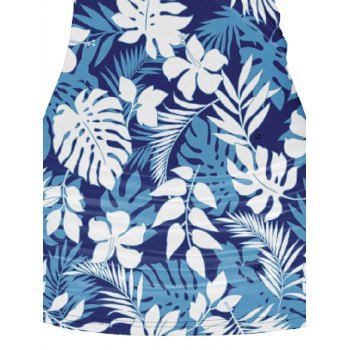 Tropical Leaf Allover Print Ruched Butterfly Lace O Ring Vacation Tank Top