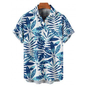 Chemise de Vacances Boutonnée Feuille Tropicale Imprimée Partout à Manches Courtes