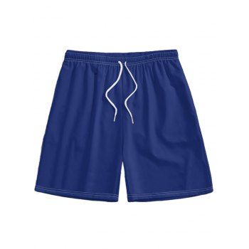Short de Plage de Vacances en Couleur Unie à Cordon