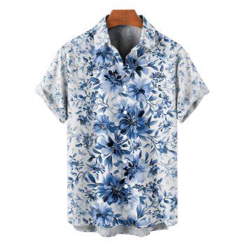 Chemise de Vacances Fleur en Tissu Imprimé à Manches Courtes Boutonnée