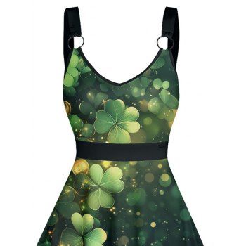 St. Patrick`s Day Asymmetric Dress Lucky Glasses Light Spots Print O Ring Midi Dress 
