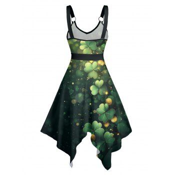St. Patrick`s Day Asymmetric Dress Lucky Glasses Light Spots Print O Ring Midi Dress 