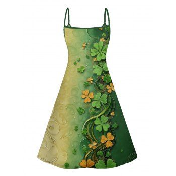 St. Patrick`s Day Lucky Glassed Print V Neck A Line Mini Spaghetti Strap Dress 