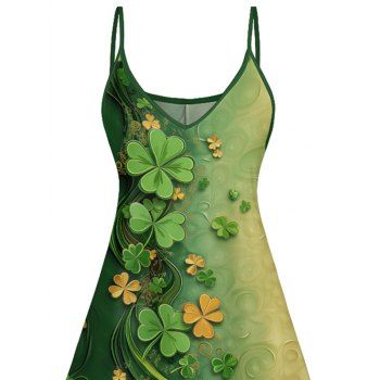 St. Patrick`s Day Lucky Glassed Print V Neck A Line Mini Spaghetti Strap Dress 