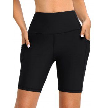 Solid Color Topstitching High Waist Modest Swim Bottom