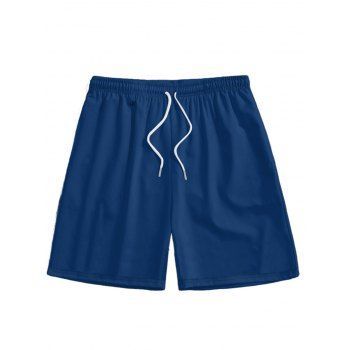 Short de Plage à Taille Elastique en Couleur Unie avec Cordon de Serrage pour Hommes