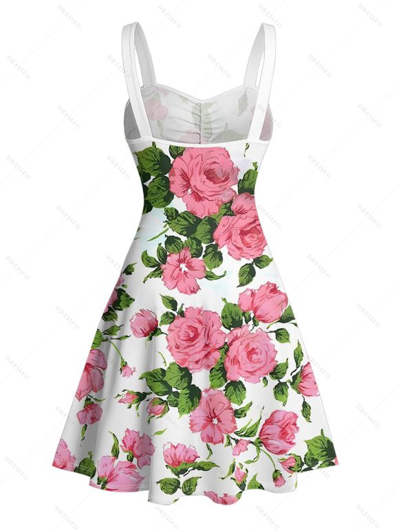 Mini Robe de Vacances Ceinturée Fleur Imprimée sans Manches - Blanc XL | US 12