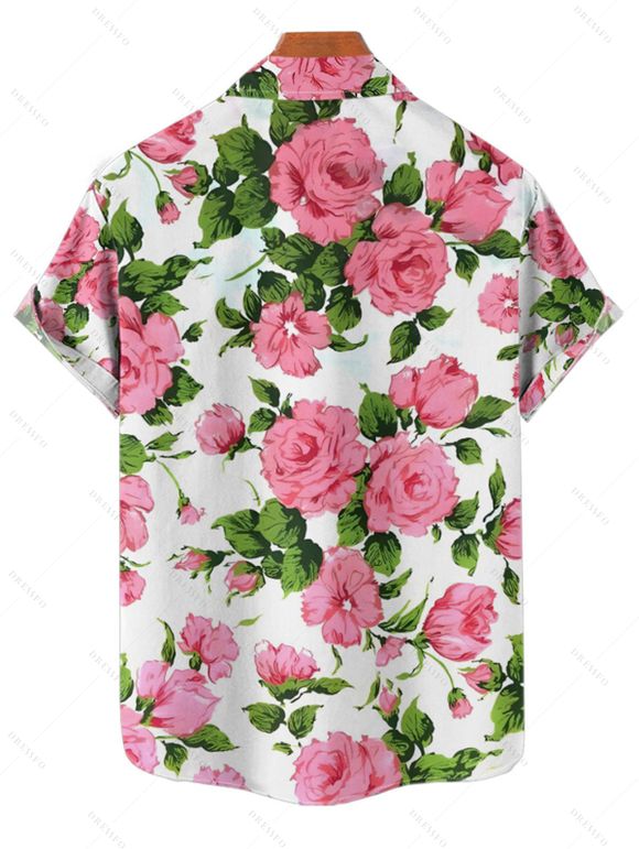 Chemise de Vacances Fleur en Tissu Imprimé à Manches Courtes - Blanc M