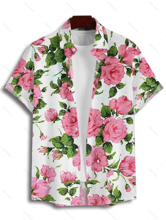 Chemise de Vacances Fleur en Tissu Imprimé à Manches Courtes - Blanc M