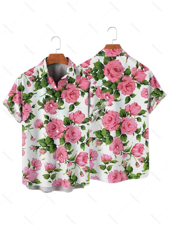 Chemise de Vacances Fleur en Tissu Imprimé à Manches Courtes - Blanc M