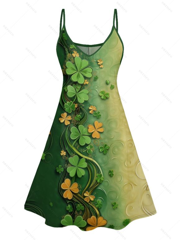 Mini Robe Cloche de Lucky Imprimée à Bretelle Fine pour Extérieur - Vert profond XXXXXL | US 20