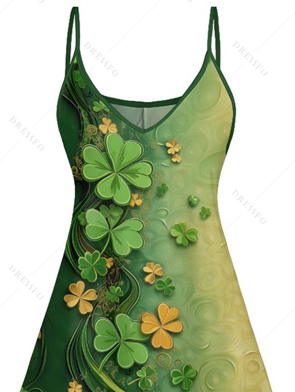 Mini Robe Cloche de Lucky Imprimée à Bretelle Fine pour Extérieur - Vert profond M | US 6