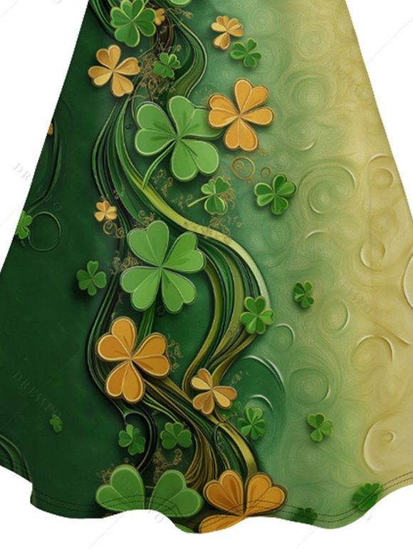 Mini Robe Cloche de Lucky Imprimée à Bretelle Fine pour Extérieur - Vert profond M | US 6