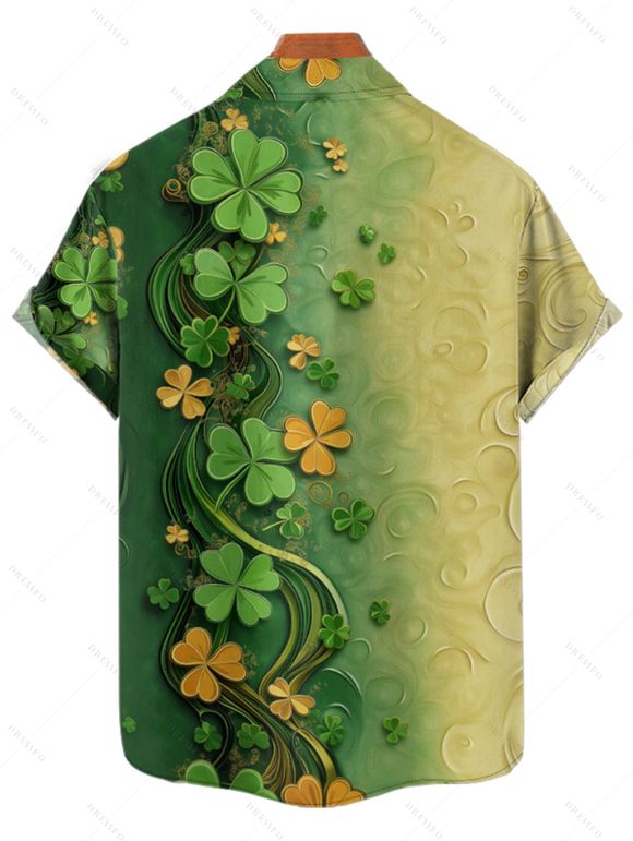 Chemise de Pâque Fleur Imprimée Boutonnée à Manches Courtes - Vert profond M