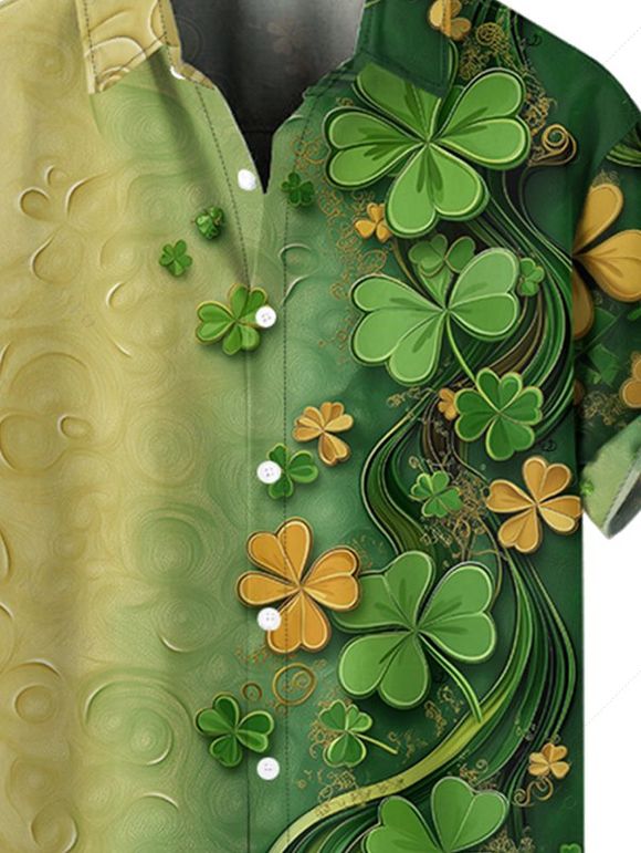 Chemise de Pâque Fleur Imprimée Boutonnée à Manches Courtes - Vert profond M