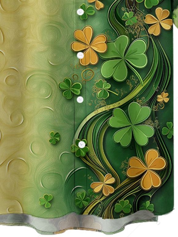 Chemise de Pâque Fleur Imprimée Boutonnée à Manches Courtes - Vert profond M