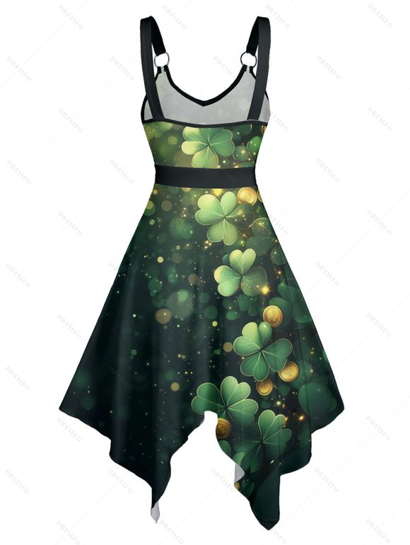 Robe Mi-Longue Asymétrique Bague en O Imprimé - Vert profond XXXXXL | US 20