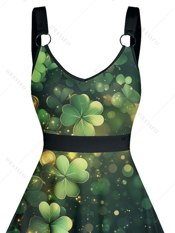 Robe Mi-Longue Asymétrique Bague en O Imprimé - Vert profond XXXXXL | US 20