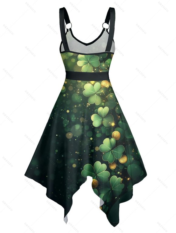 St. Patrick's Day Lucky Glasses Light Spots Print Asymmetric Hem Midi Dress And Short Sleeve Shirt Matching Outfit - Vert profond S | US 4