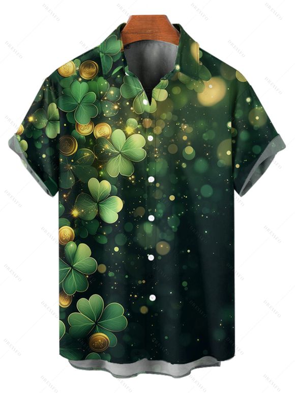 St. Patrick's Day Lucky Glasses Light Spots Print Asymmetric Hem Midi Dress And Short Sleeve Shirt Matching Outfit - Vert profond S | US 4