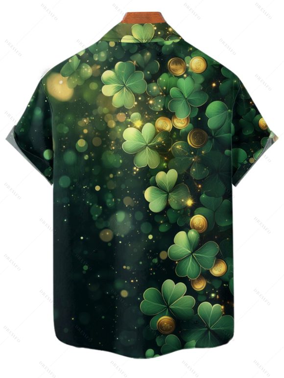 St. Patrick's Day Lucky Glasses Light Spots Print Asymmetric Hem Midi Dress And Short Sleeve Shirt Matching Outfit - Vert profond S | US 4