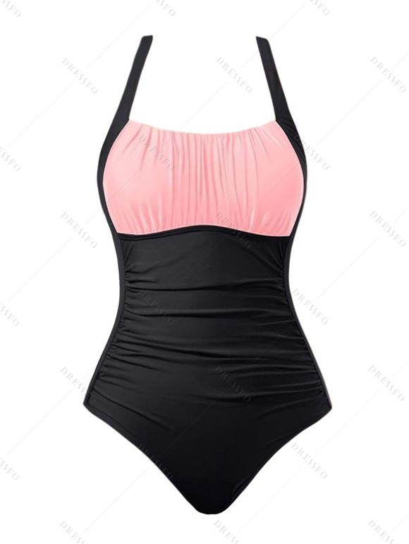 Maillot de Bain de Vacances Plissé Une-Pièce - Rose clair XL | US 10