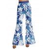 Pantalon Evasé de Vacances Feuille Tropicale Imprimée Taille Haute à Jambe Large - Bleu Ciel S | US 4