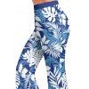 Pantalon Evasé de Vacances Feuille Tropicale Imprimée Taille Haute à Jambe Large - Bleu Ciel S | US 4