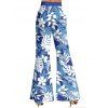 Pantalon Evasé de Vacances Feuille Tropicale Imprimée Taille Haute à Jambe Large - Bleu Ciel M | US 6