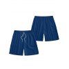 Short de Plage à Taille Elastique en Couleur Unie avec Cordon de Serrage pour Hommes - Bleu profond M