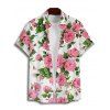 Chemise de Vacances Fleur en Tissu Imprimé à Manches Courtes - Blanc 4XL