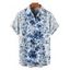 Chemise de Vacances Fleur en Tissu Imprimé à Manches Courtes Boutonnée - Bleu profond 5XL