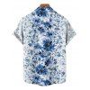 Chemise de Vacances Fleur en Tissu Imprimé à Manches Courtes Boutonnée - Bleu profond 4XL