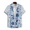 Chemise de Vacances Fleur en Tissu Imprimé à Manches Courtes Boutonnée - Bleu profond 4XL