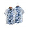 Chemise de Vacances Fleur en Tissu Imprimé à Manches Courtes Boutonnée - Bleu profond 4XL