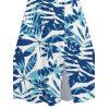 Robe Mi-Longue de Vacances Feuille Tropicale Imprimée Partout à Ourlet Fendu - Bleu clair XXL | US 14